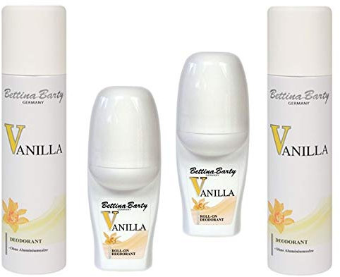 Bettina Barty Vanilla Roll-On Deodorant Roll-On 2 x 50 ml & Deospray 2 x 150 ml, 4 Stück