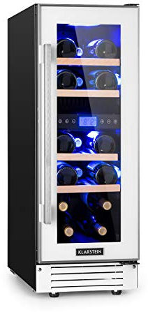 Klarstein Vinoteca, Nevera para Vinos con 2 Zonas Refrigeración, Botellero Puerta Cristal para Vino, Proseco, Expositor Interior y Exterior, Panel Táctil, 53 L., Vinoteca Capacidad 17 Botellas
