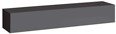 MB Muebles Bonitos, Mueble TV Colgante Berit H180 para Salón Moderno, Mueble Modular Suspendido en Pared, Puerta de PVC Alto Brillo, Estructura Melamina Mate, Color Gris, 180x30x40 cm