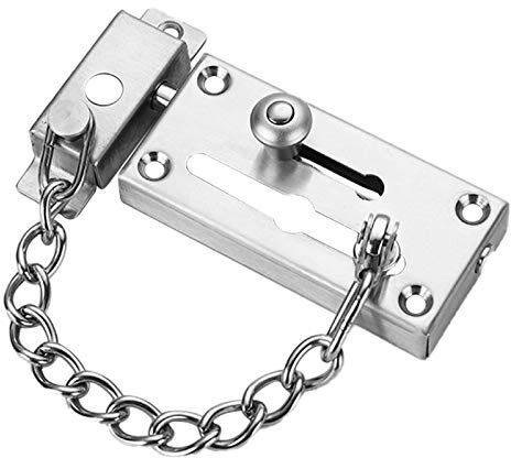 Cerradura antirrobo de cadena para puerta, Acero inoxidable Slide Bolt latch Cadena para Puerta Perno de Seguridad, con cadena antirrobo y cierre de resorte, para Puertas Interiores