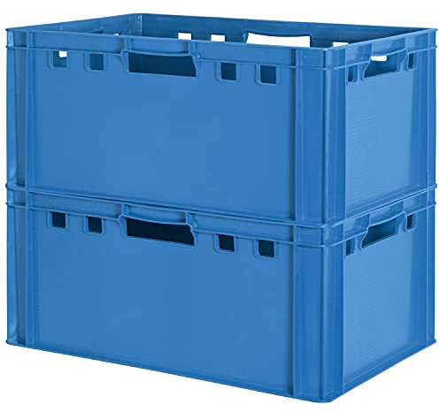 2 Stück E3 Fleischkiste Kiste Eurobox Lebensmittelecht Metzgerkiste Box Aufbewahrungsbox Kunststoff Wanne Plastik Stapelbar Lagerkiste 60 x 40 Blau Kingpower