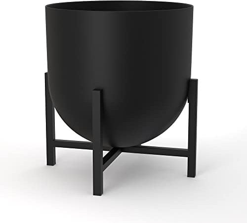 Fioriera con supporto, in metallo, per interni, grande, 22 cm (nero)
