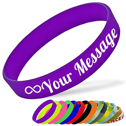 Custom Silicone Wristbands Adults Kids Personalised Rubber Bracelets Customised Wrist Bands for Events Fundraising Festival,160mm Length,Purple