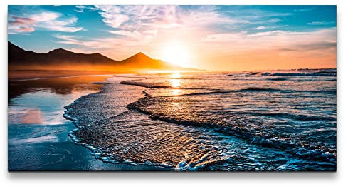 Paul Sinus Leinwandbild 120x60cm Ozean Wellen Berge Küste Sonnenuntergang Schön