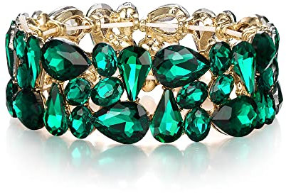 EVER FAITH Armband Damen Art Deco Prom Schmuck Oval Teardrop Kristall Elastisches Hochzeit Braut Stretch für Party Grün Gold-Ton