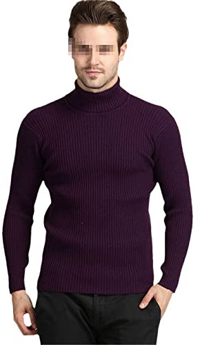 Vogrtcc Maglioni Dolcevita Uomo Slim Fit Pullover Maglieria Classica Lana, Viola, L