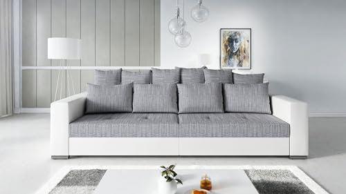 Kuechen-preisbombe Modernes Big Sofa Wohnlandschaft Sofa Couch Jumbo 1 - Weiß - Hellgrau