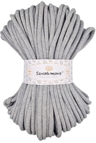 Baumwollkordel 9mm 50m, viele Farben, Makramee Garn, Baumwollgarn, geflochtene Baumwollkordel 9mm mit Kern, Makramee Kordel, Häkelkordel, Kordel 9mm, gehäkelte Tasche (Grau)
