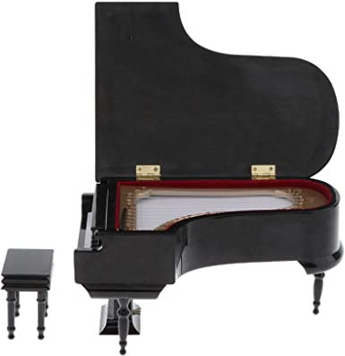 harayaa 1/6 Dollhouse Miniatur Holzklavier mit Standmodell Feengarten Und Heimdekoration, Schwarz