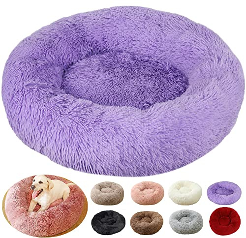 rngcpto Hundekissen Flauschig, Hundebett für Mittelgroße Hunde, Waschbar Rund Haustierbett für Mittelgroße Hunde XL Hundesofa Antistress Kuschelig Hundekissen Katzenbett (60cm, Lila)