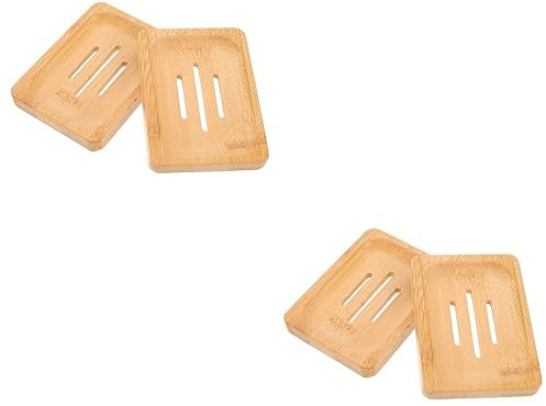 Cabilock 4piezas Soporte De Jabonera De Madera Organizador para Jabón y Esponjas Bandeja Drenante para Baño y Cocina Estilo Natural y Funcional