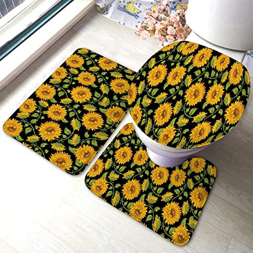 Set 3 Teilig Badvorleger Vintage Sonnenblumen Küchentürteppich Dekorative Badgarnitur Badematten, Für Badewanne, Badezimmer