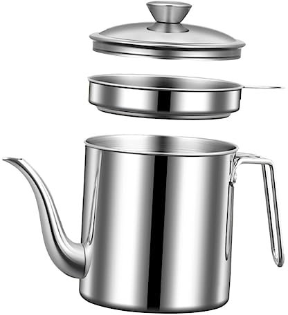 IMIKEYA Oil Strainer Pot Stainless Steel Grease Can with Comfortable Grip Handle 1.3L Oil Holder Metal for Filtration and Storage