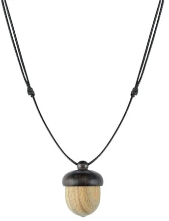 BlackAmazement Halskette mit Holz Anhänger Eichel Behälter braun rotbraun Damen Herren