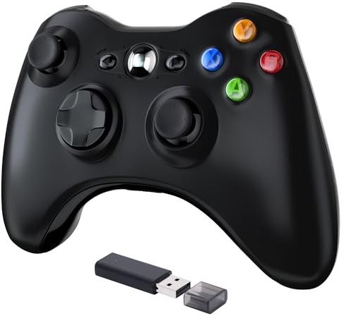 Controller wireless da 2,4 GHz per Xbox 360, joystick wireless per Xbox 360 e Slim Windows 7, 8, 10, 11 con ricevitore USB (nero)