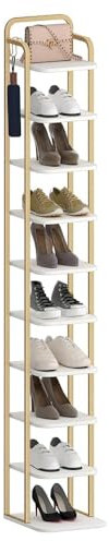 Hzuaneri Vertikales Schuhregal, 10-stöckige Schuhregale, Schuhturm für Kleine Räume, Freistehend, Verstellbar, Platzsparend, Weiß Gold, SR11213A