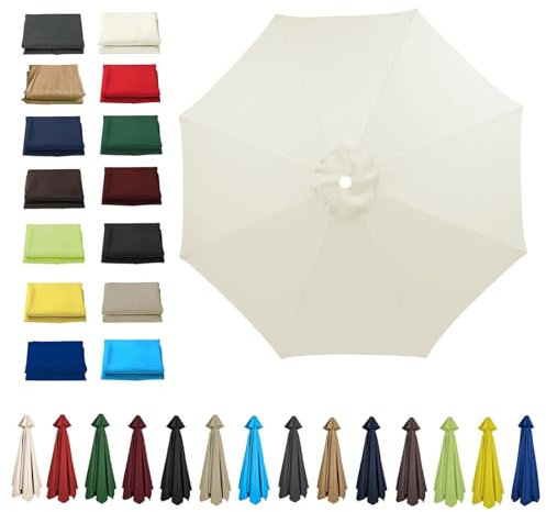 HonunGron UV50+ Telo di Ricambio per Ombrellone 6 Stecche/8 Stecche, Tettoia di Ricambio per Ombrello 2m/2.7m/3m Copertura di Ricambio per Ombrellone da Giardino (3m - 8 ribs,Beige)