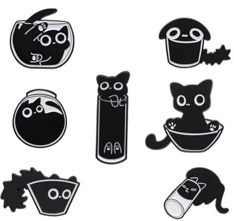 7Pcs Broche Chat,Broche Pour Chat,Broche Chat Femme Vetement,Broche mignonne en émail,pour les Amoureux des Chats(Noir)