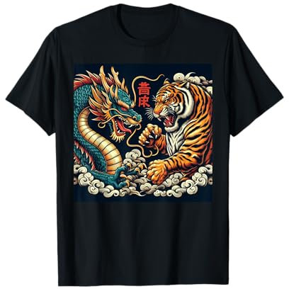 Dragon japonais vintage combat tigre folklore asiatique hommes T-Shirt