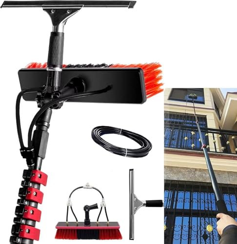 Telescopic Cleaning Brush, Telescopic Hydrocleaner, Up to 7.2 M, Water Powered, Cleaning Solar Panels, Window Cleaning Kit with Squeegee, Washing Trucks, Bus, Cars,30cm Brush Head,7.2m Rod