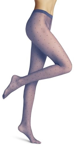 FALKE Damen Strumpfhose Dot 15 DEN W Ti transparent gemustert 1 Stück, Blau Smoky Blue 6483, XL