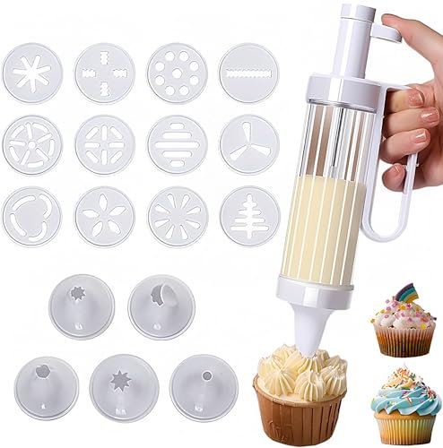 Garnierspritzen Mit 6 SpritztüLlen Und 12 Keksformen, Vielseitiges, Praktisches Kuchendekorations-Werkzeug, Tortenspritze Garnierspritze Mit Transparentem BehäLter FüR KüChe, Zuhause, Backliebhaber