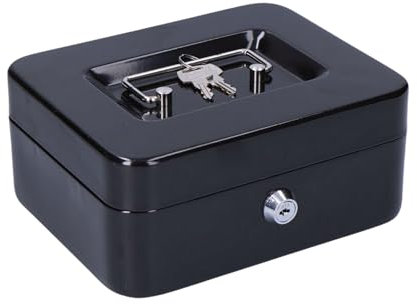 DIVID® Geldkassette zum abschließen, inkl 2 Schlüssel, inkl Münzgeldeinsatz, Stahl (Schwarz, L: 20 x 16 x 9cm)
