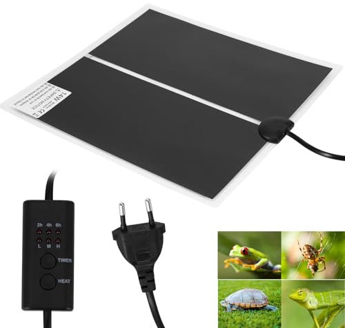 Terrarium Heizmatte, Heizmatte mit 3 Ebenen Temperaturregelung,14W Reptilien Heizkissen mit Timing-Funktion,Sicherheit Aquarium Schildkröte Wärmematte für Schlangen Spinnen Raupen Eidechsen Geckos