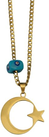 Remi Bijou Halskette mit Anhänger Mond mit Stern Ay Yildiz mit Nazar Boncuk Evil Eye - Muslim Islam Geschenk