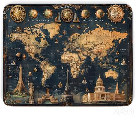 Tapis de Souris Carte du Monde, Tapis de Souris Gamer XXL 240x200x3mm, Tapis Souris rétro Tapis de Bureau Lisse et Base en Caoutchouc Anti-Dérapant Soft Cloth Résistant à l'eau pour Bureau Decor