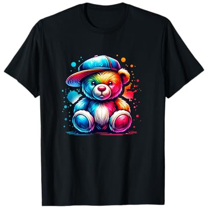 Cooler Teddy Bär mit Cap Cappy Geschenke Coole Tiere Bunt T-Shirt