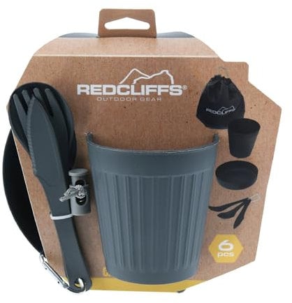 Plato + cubiertos + vaso + bolsa camping plastico set 6