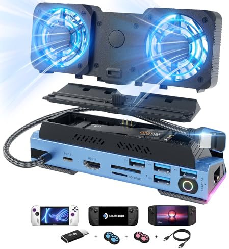 YCBUENO 14 in 1 Deck Docking Station Dismantling Cool Fans Steam with M.2 NVMe Enclosure,4K@60Hz,1000Mbs Ethernet,SD/TF,4 USB A,100W PD Charging 40Gbps Adapter for Steam Deck/Rog Ally/Switch/Legion Go