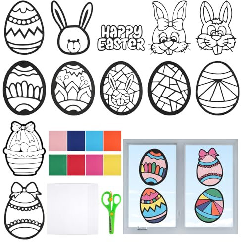 Fensterbilder Ostern Basteln, DIY Ostern Basteln Kinder Fenster für Kinder, Kreative Papierbasteln Ostern Handwerk Bastelset Osterdeko für Jungen Mädchen Frühlings Ostern Partygeschenke