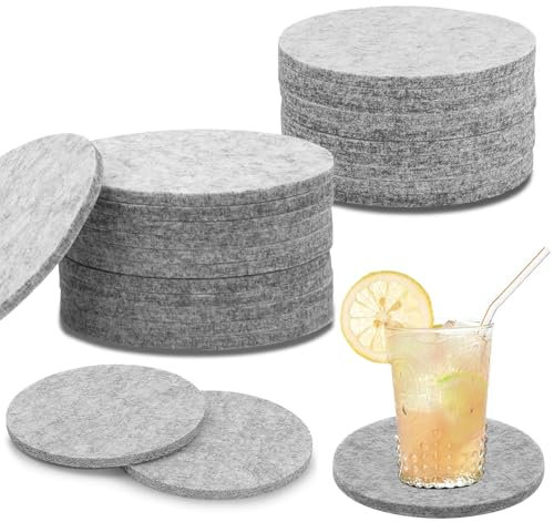 30 Set LAINIKE Filzuntersetzer Rund Glasuntersetzer Untersetzer Filz Untersetzer Gläser Waschbarer Untersetzer Rutschfester Hitzebeständiger Tischuntersetzer für Tassen Tisch Bar Getränke(grau)