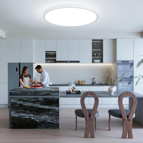 Kuwork Plafones Led Techo Dormitorio, Lampara Techo Cocina 48W, IP44 Impermeable Lampara para Baño Sala Balcón, 6500K Blanco Frío, Ø40 cm