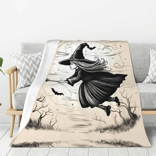 Superweiche Flanelldecke mit Halloween-Hexen-Motiv, leichte, warme Decke, bequeme Sofa-Bettdecke
