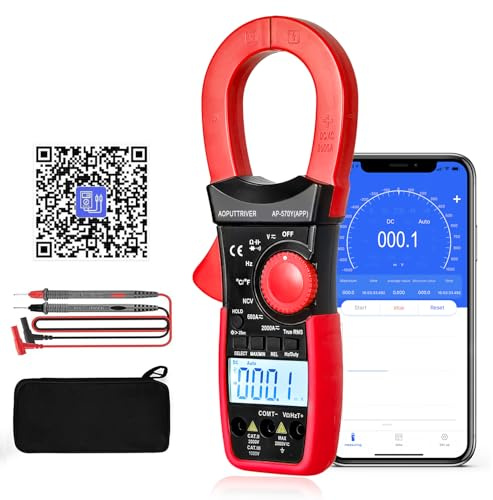 Digital Clamp Meter Multimeter 6000 Counts Bluetooth Clamp Meter Auto-Ranging Multimeter with DC/AC Voltage & Current, Resistance, Temperature, Frequency, Duty Cycle