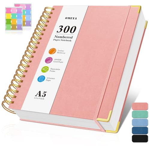Notizblock, Notizbuch A5 Liniert, Notizbücher mit 300 Nummerierten Seiten, 100GSM Dickes Notizheft, Hardcover Leder spiralbindung Journal für Frauen und Männer, Großes Notizbuch für Arbeit Büro Schule
