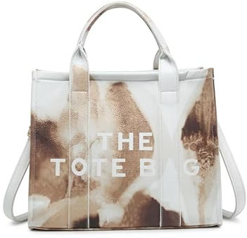 Preetyfix Women's Leather Tote Bag - Ladies Large Capacity Top-handle The Tote bag-Canvas Trendy Crossbody Zipper bag With Removable Strap, Double Color Fashionable Shoulder Bag (Light Khaki)