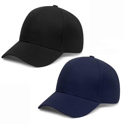ATSNOSH 2 Pezzi Cappellino con Visiera Unisex, Cappello da Baseball Tennis Casual Sportive per Donna Uomo, Cappelli con Parasole, Cappello Donna Estivo (IT, Testo, Taglia Unica, Nero + Blu Navy)