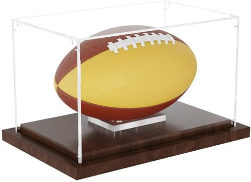 VGMiu Fußball-Vitrine mit Holzsockel, Acryl-Fußballkoffer, transparente Box | Fußballtasche mit herausnehmbarem, integriertem Ballhalter für signierte Fußbälle, Sport-Sammlerstücke, Erinnerungsstücke