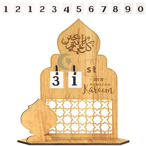 Kaezuy Ramadan DIY Holz Countdown Kalender Geschenke für Zuhause und Kinder Mit 30 Fächern (B)
