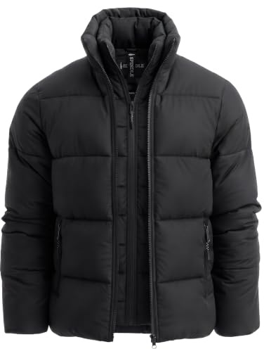 Spindle Mens Plain Black Hooded Padded Quilted Puffer Jacket Winter Coat 2 Zip PocketsSpindle Mens Plain Black Hooded Padded Quilted Puffer Jacket Winter Coat 2 Zip Pockets