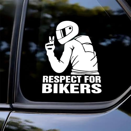 2er-Pack Aufkleber „Respekt für Biker“ (12 x 15 cm) aus Vinyl für Auto, Motorrad, Helm, Garage – Biker-Community-Design #AZ49 (Weiß)