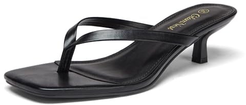 Glamnest Women's Kitten Heel Sandals Square Toe Flip Flop Heels 4.5CM/1.77 Inch Ladies Low Heel Thong Sandals Black 5 UK