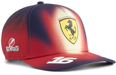 PUMA Ferrari 2026 Leclerc China GP Kappe – Italian Plum – Einheitsgröße | Gebogene Krempe mit verstellbarem hinteren Verschluss, Alle neuesten Team- und Partnerlogos