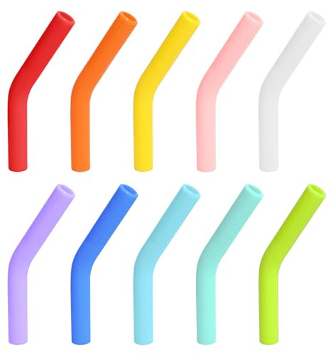 SYEYCW 10 Pcs Silicone Straw Tips, Multicolor Silicone Covers, Reusable Straws Elbows Tips, Detachable Drinking Straws, Fit for 8mm / 0.31inch Inner Diameter Metal Stainless Steel Straws