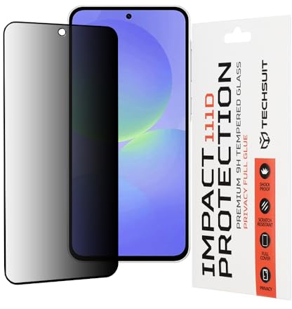 Techsuit Sichtschutzfolie für Samsung Galaxy A36 5G, Samsung Galaxy A56 5G Gehärtetes Glas mit 9H Härte, Vollständige Abdeckung, Stoßschutz, Anti Fingerabdruck, Blasenfrei, 111D Privacy Full Glue