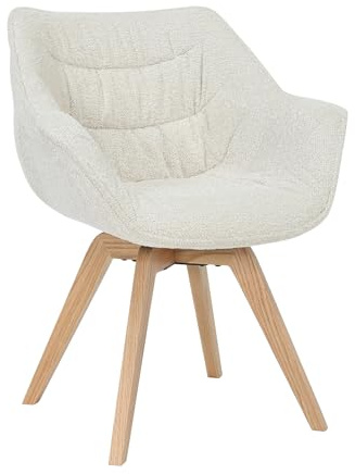Stuhl THE DUTCH COMFORT - 65cm - beige - Bouclé-Bezug Holz-Beine drehbar | Auto-Return-Funktion, Armlehne, Ziersteppung, hoher Komfort, bequeme Polsterung, stabil, Design